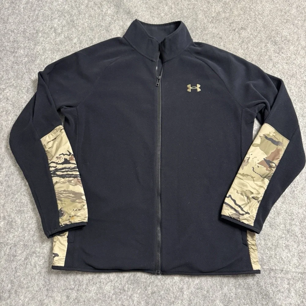 Under Armour Jacket Mens Large Black Camo‎ Polartec Fleece Hunting Outdoor